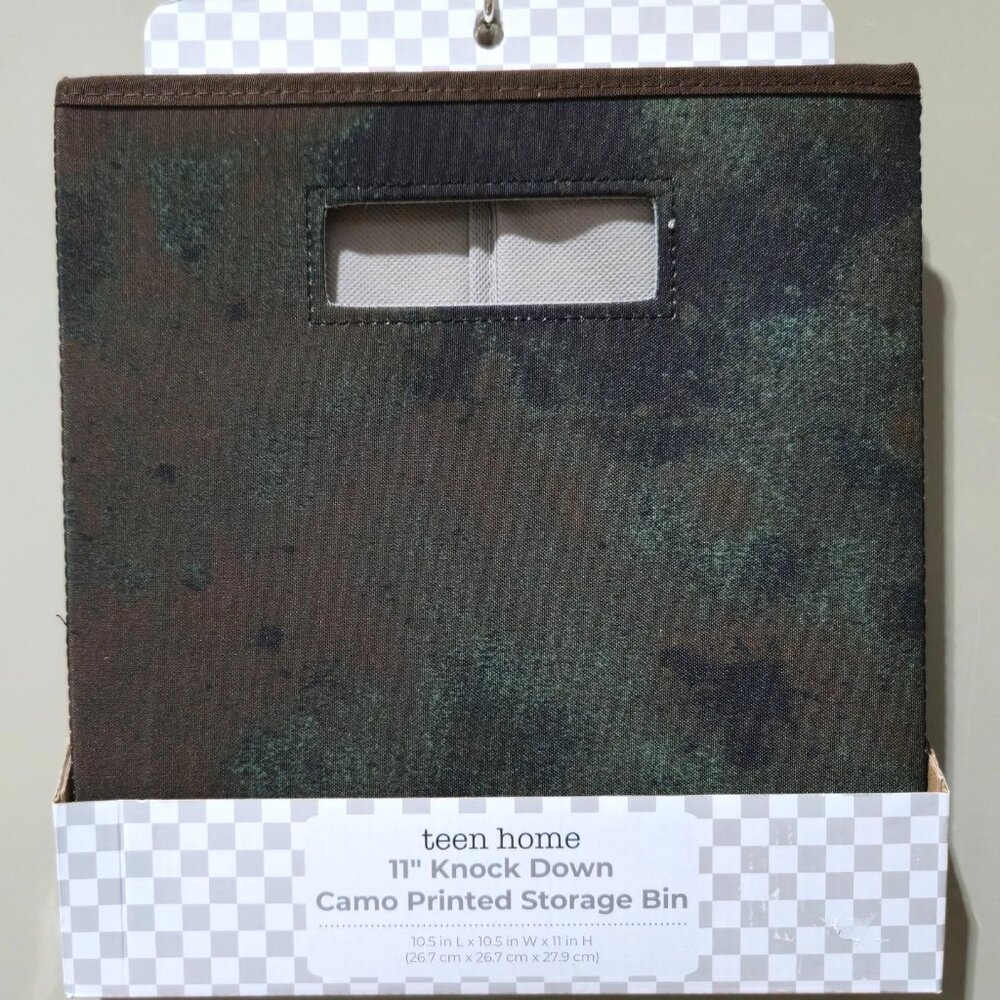 Teen Home 11" Green Camo Print & Classic Texture Knock Down Cubby Storage Bin